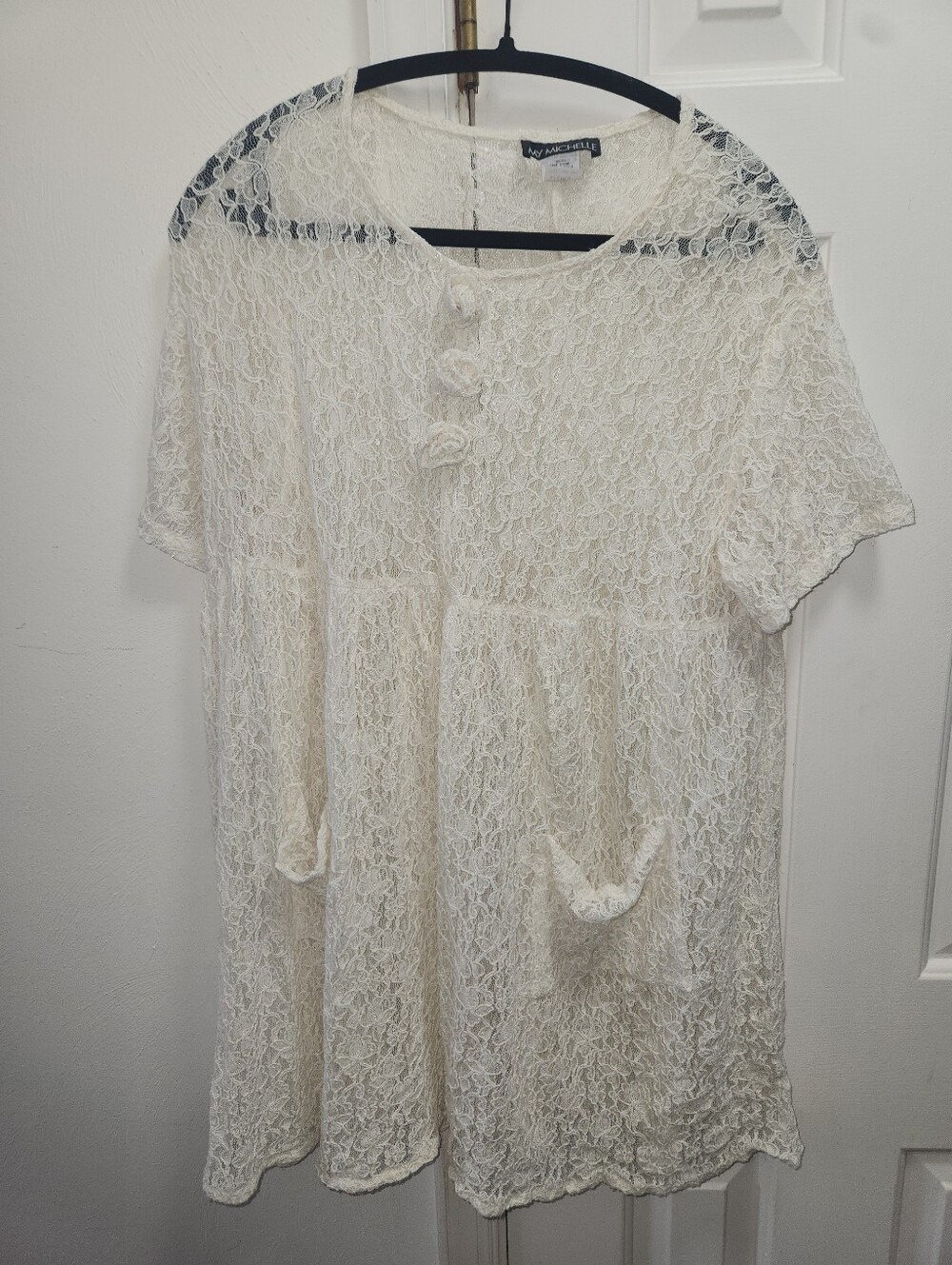 My Michelle Lace Overlay Short Sleeve Dress - Cream Size Med